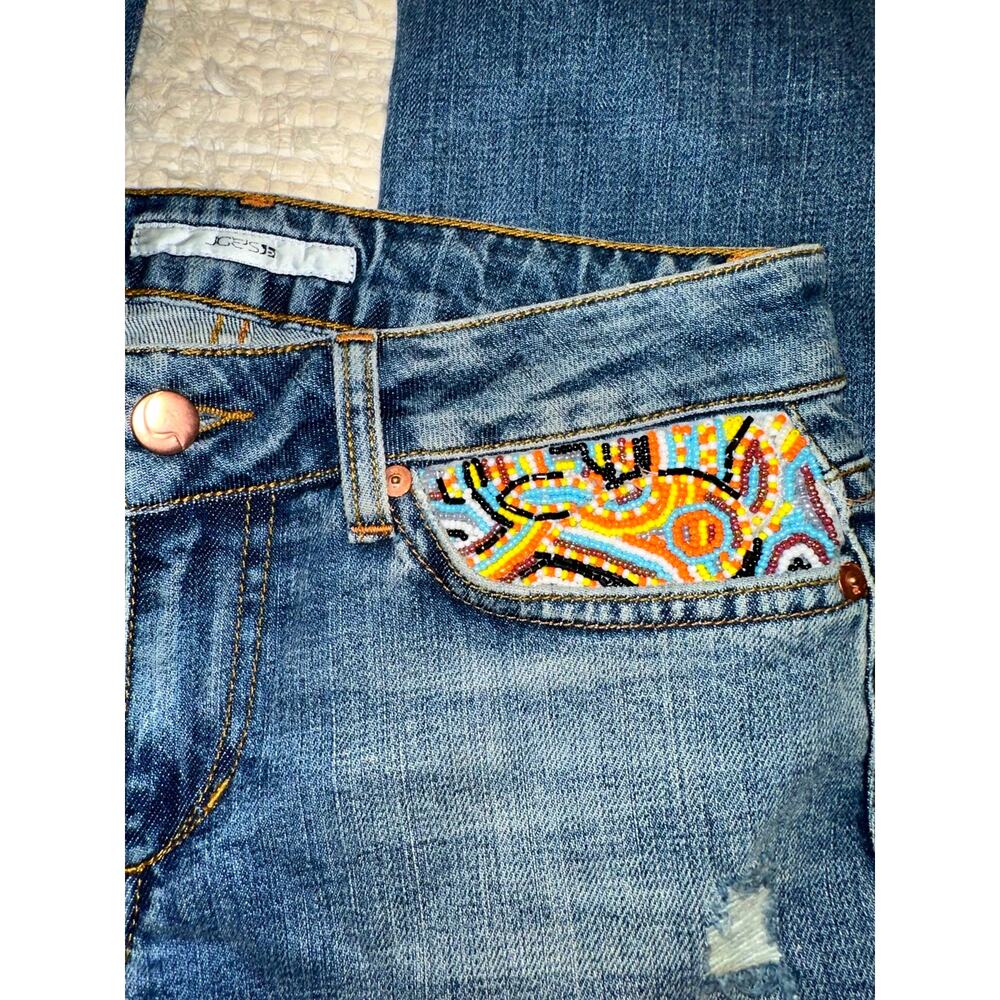Y2K JOE'S JEANS WITH ARTISAN BEADED POCKET 28